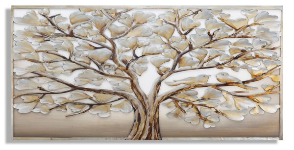 Dipinto Alluminio Albero 120x3,8x60 cm in Legno di Pino Metallo e Canvas
