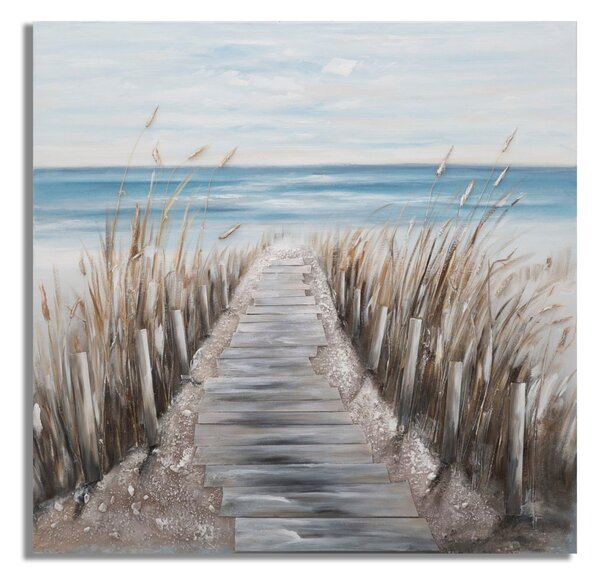 Dipinto su Tela Beach 100x3,8x100 cm in Legno di Pino e Canvas Multicolor