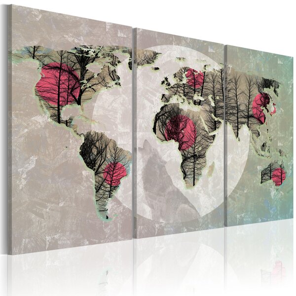 Quadro - Mappa Del Mondo: Luna Piena Trittico 60X40Cm Erroi