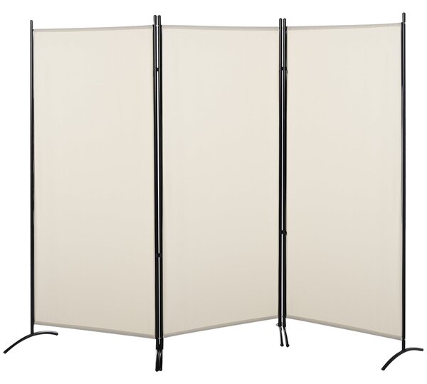 Paravento Separè 3 Pannelli 253x50x182 cm in Metallo e Poliestere Beige