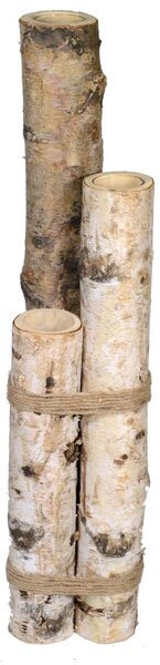 Portacandele 3 Posti in Legno 20x90x20cm Tronco con Corda