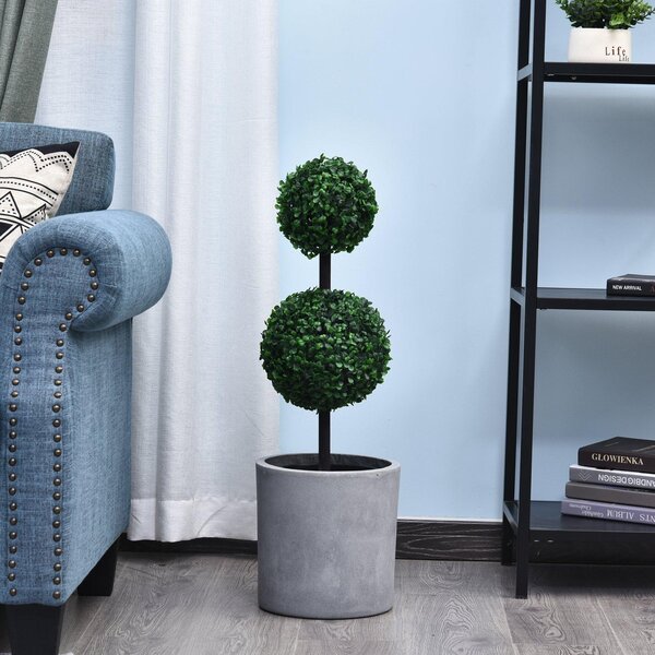 Pianta Artificiale Bosso Due Sfere Ø23x67 cm con Vaso Verde