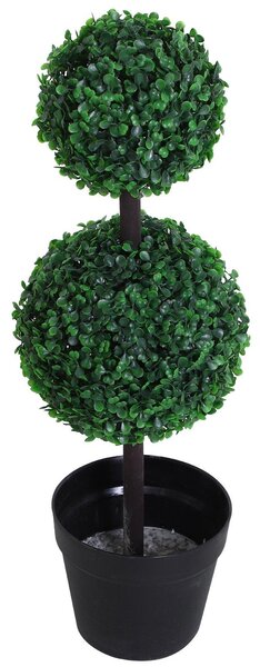 Pianta Artificiale Bosso Due Sfere Ø23x67 cm con Vaso Verde