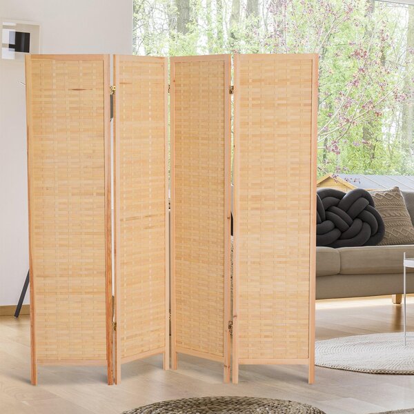 Separé 4 Pannelli in Bambù e Legno Naturale 180x180x2 cm