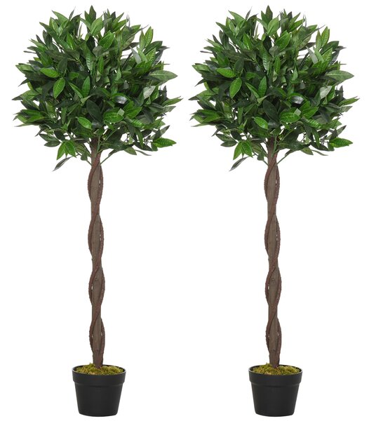 Set 2 Piante Artificiali di Alloro H120 cm con Vaso Verdi