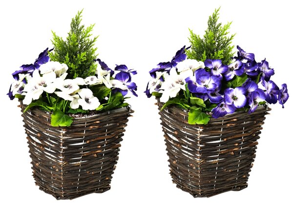Vaso Fiori Finti di Phalaenopsis H45 cm Pianta Finta Fiori Viola e Bianchi