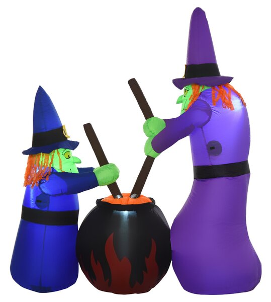 Streghe e Calderone Gonfiabile Halloween H180 cm con LED in Poliestere Impermeabile