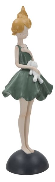 Statuetta Dolly con Coniglietto 11,5x10x33,5 cm in Resina Verde