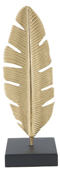 Scultura Foglia con Portacandele Glam 10x10x30 cm in Ferro Oro e Nero