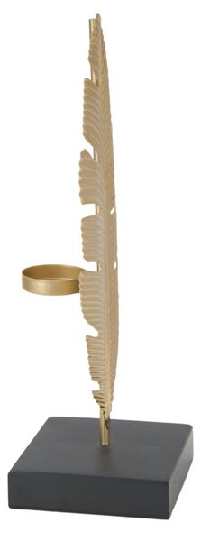 Scultura Foglia con Portacandele Glam 10x10x30 cm in Ferro Oro e Nero