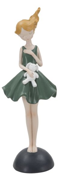 Statuetta Dolly con Coniglietto 11,5x10x33,5 cm in Resina Verde