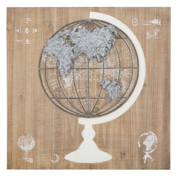 Pannello Mondo Ferro/Legno 50,7x6,5x50,7 cm in Legno e Ferro Marrone