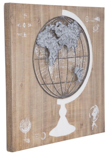 Pannello Mondo Ferro/Legno 50,7x6,5x50,7 cm in Legno e Ferro Marrone