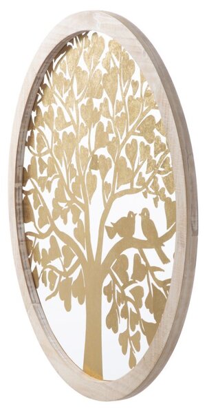Pannello da Muro Oro Tree Rot. Ø80x2,5 cm in Ferro e MDF Oro e Marrone Chiaro