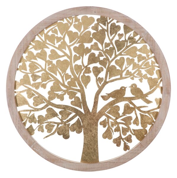 Pannello da Muro Oro Tree Rot. Ø80x2,5 cm in Ferro e MDF Oro e Marrone Chiaro