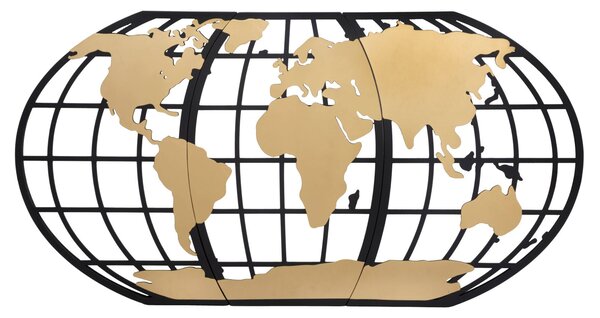 Pannello World Glam 133x3,5x70 cm in Ferro Nero e Oro