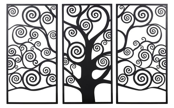 Pannello Albero della Vita Nero Set 3Pz 165x2x110 cm in Ferro Nero