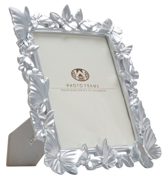 Cornice Farfalle 30x4x36 cm in Poliresina e Vetro Argento