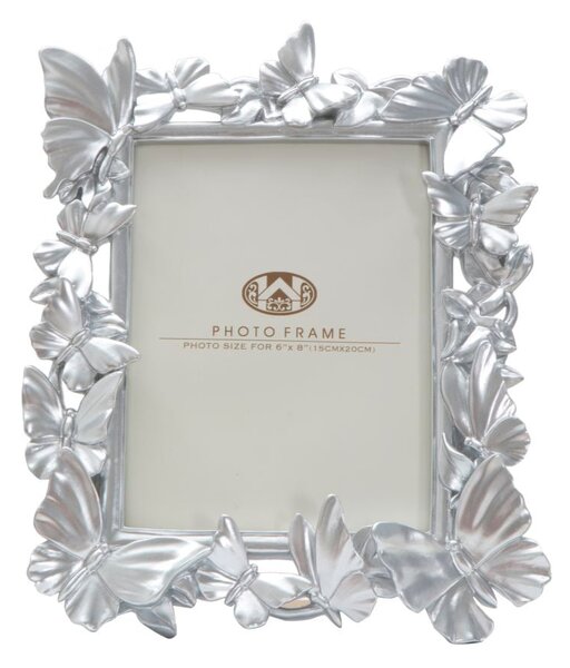 Cornice Farfalle 24,5x4x30,5 cm in Poliresina e Vetro Argento