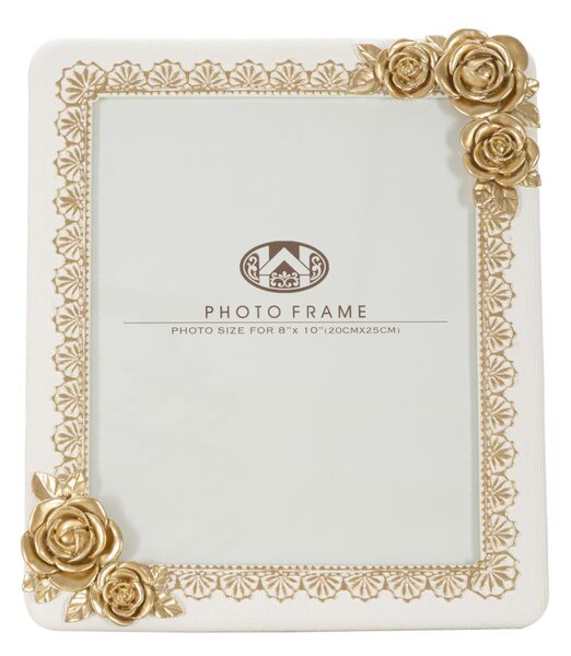 Cornice Rose Twat 26x2x31 cm in Poliresina e Vetro Crema e Oro