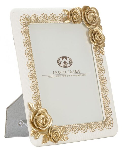 Cornice Rose Twat 21x2x26 cm in Poliresina e Vetro Crema e Oro