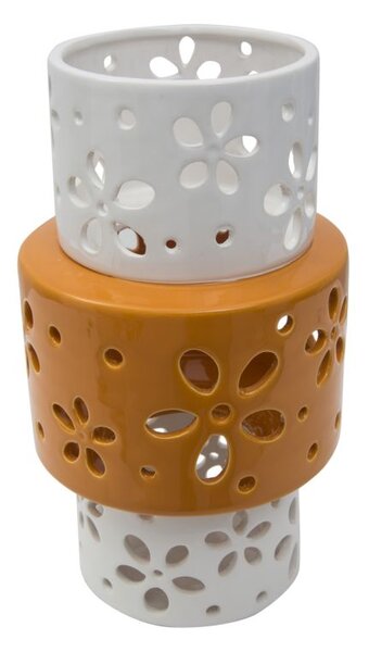 Vaso Arancione Ring Ø14x24,5 cm Porcellana Bianco e Arancione