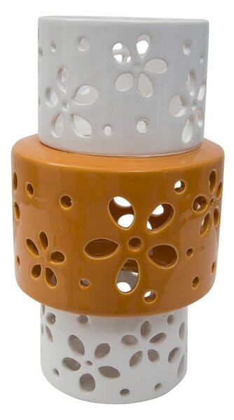 Vaso Arancione Ring Ø14x24,5 cm Porcellana Bianco e Arancione