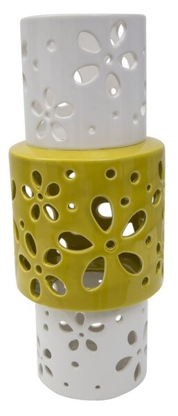 Vaso Yellow Ring Ø14x34 cm Porcellana Bianco e Verde