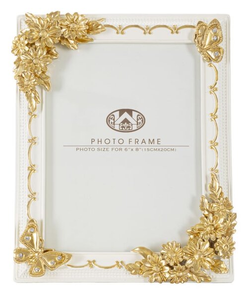 Cornice Butterlyforest 20x2,8x25 cm in Poliresina e Vetro Crema e Oro