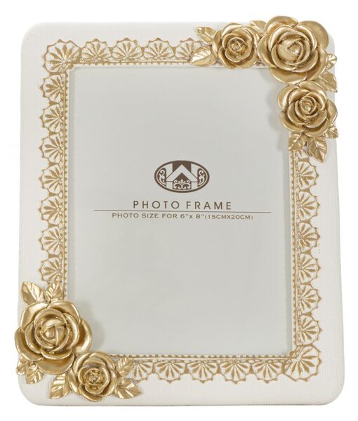 Cornice Rose Twat 21x2x26 cm in Poliresina e Vetro Crema e Oro