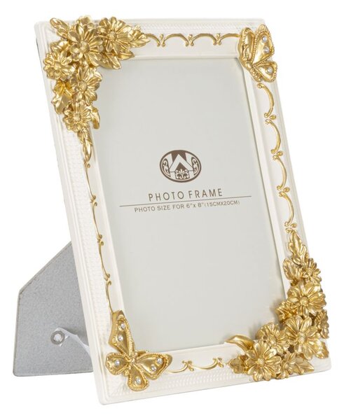 Cornice Butterlyforest 20x2,8x25 cm in Poliresina e Vetro Crema e Oro