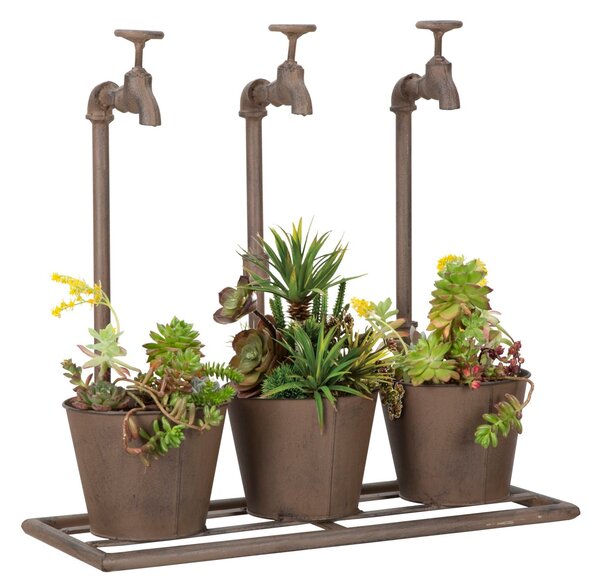 Vasetto Industry Triplo 49x19x48 cm in Ferro Marrone