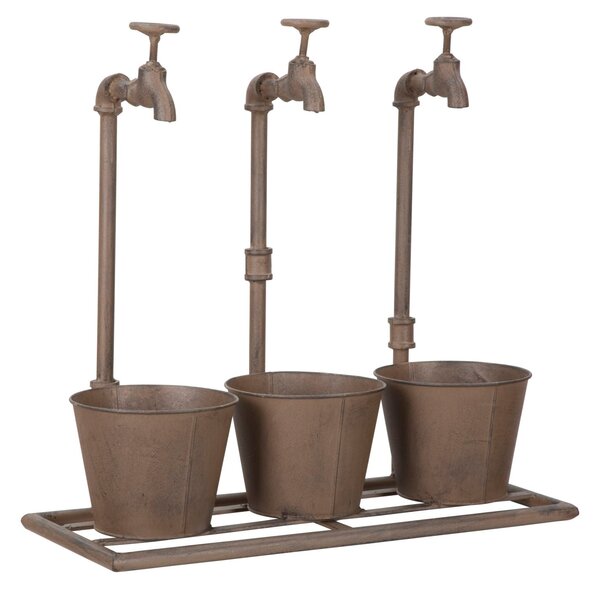Vasetto Industry Triplo 49x19x48 cm in Ferro Marrone