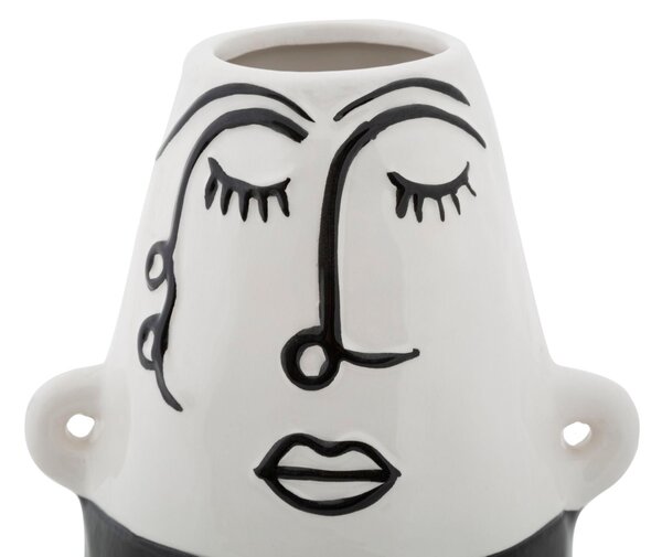 Vaso Thinking Face 16,2x13,3x21 cm in Porcellana Bianco e Nero