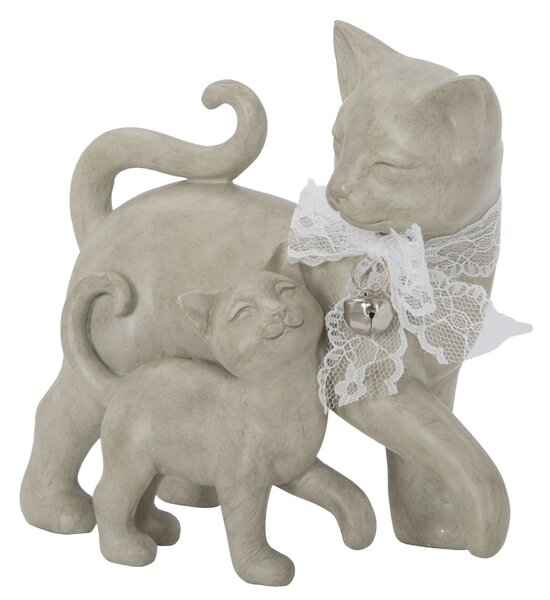 Gatto Stone con Cucciolo 19x9,5x17,5 cm in Poliresina Bianco