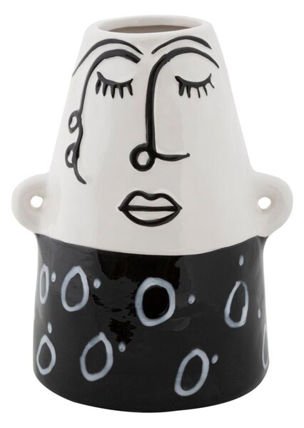 Vaso Thinking Face 16,2x13,3x21 cm in Porcellana Bianco e Nero