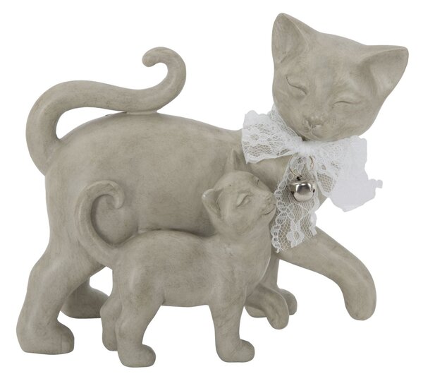 Gatto Stone con Cucciolo 19x9,5x17,5 cm in Poliresina Bianco