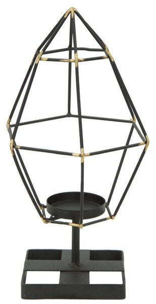 Portacandele Bright Piramid 15x13x29 cm in Ferro Nero e Oro