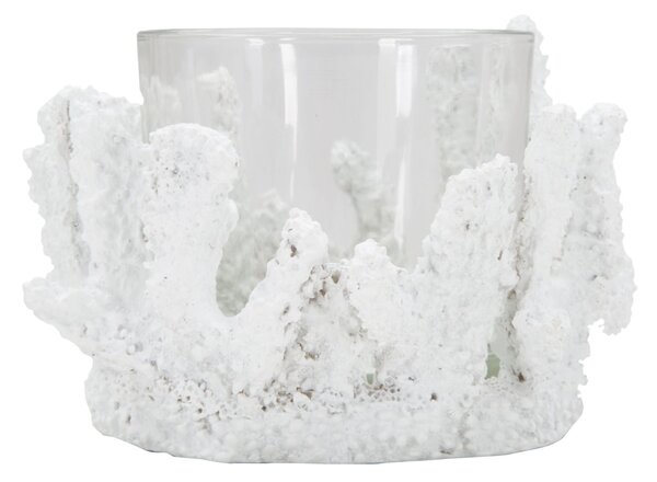 Portacandele Corallo Ø12,5x9 cm in Resina e Vetro Bianco