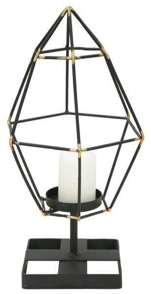 Portacandele Bright Piramid 15x13x29 cm in Ferro Nero e Oro