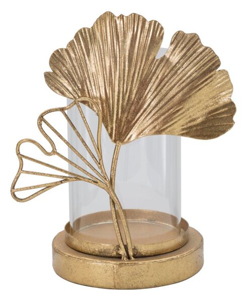 Portacandele Leaf 17x12x21 cm in Ferro e Vetro Oro