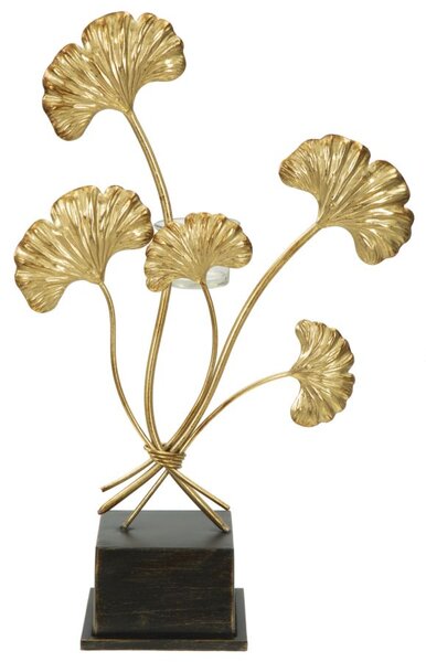 Portacandele Glam Iris 29x12,5x44 cm in Ferro e Vetro Oro e Nero
