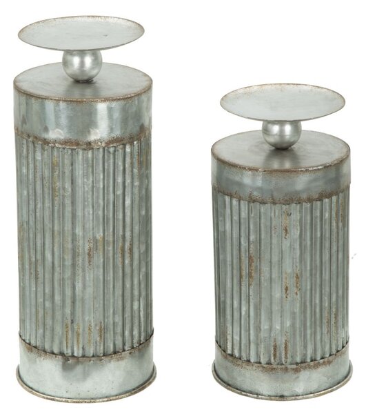 Portacandele Illinois Coppia Ø12,5x25-12,5x31 cm in Ferro Argento