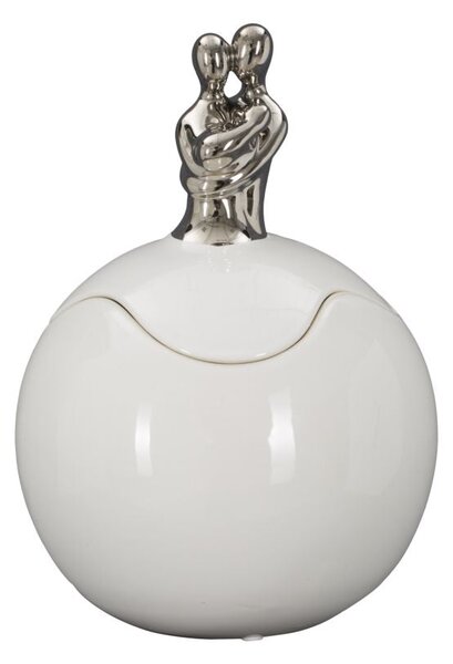 Cofanetto Family Grande Ø18x27,5 cm in Ceramica Bianco e Argento