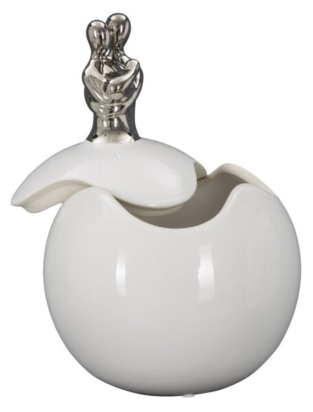 Cofanetto Family Grande Ø18x27,5 cm in Ceramica Bianco e Argento
