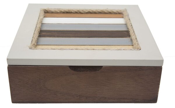 Cofanetto Coppia Lignes 19x19x7 - 16x16x5,5 cm in MDF Bianco Marrone e Grigio