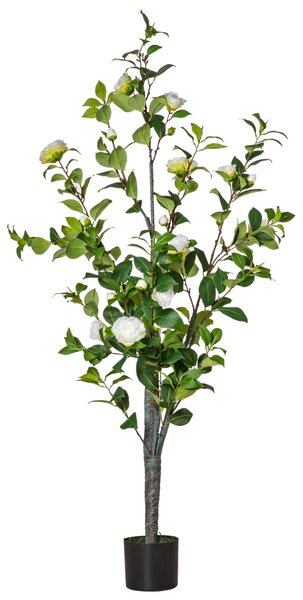 Pianta Artificiale Albero Camelia H150 cm con Vaso Verde e Bianco