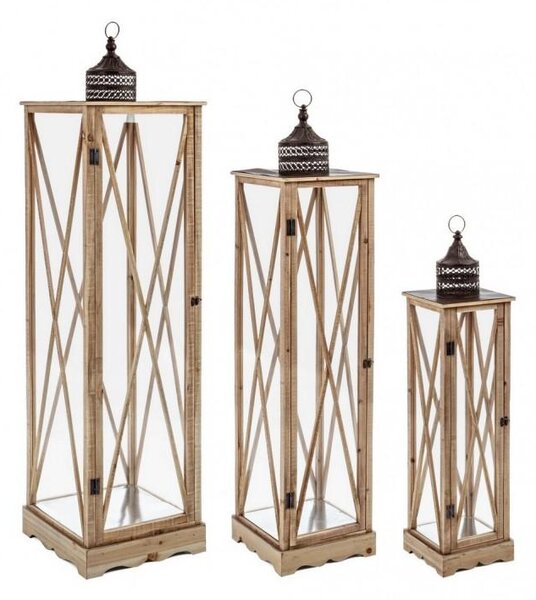 Set 3 Lanterne Bucarest Naturale in Legno