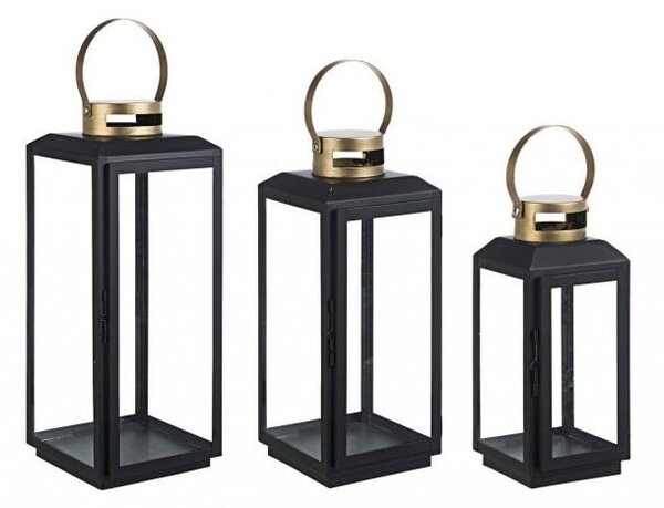 Set 3 Lanterne Crissie Nero e Oro in Metallo