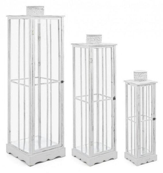 Set 3 Lanterne Astana Bianco in Legno
